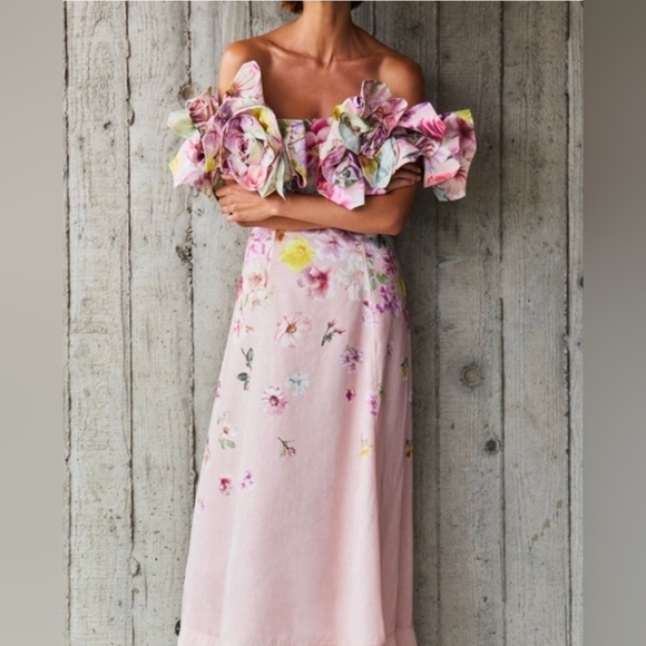 Aje Misha Maxi Dress Floral Maxi Pink 3D Flowers Size 6/US2 Party Weadding - Picture 3 of 7